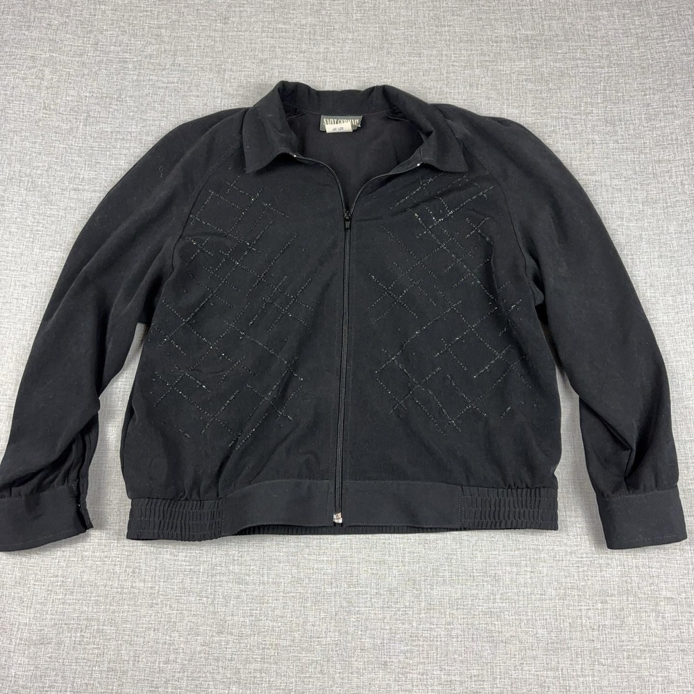 Vintage 90s Saint Germain Jacket Womens M Petite Black Embellished Bomber USA